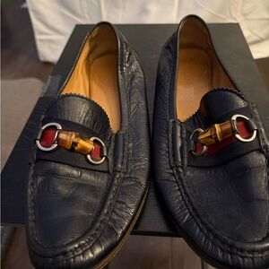 Gucci Black Leather Loafers with Bamboo Detail